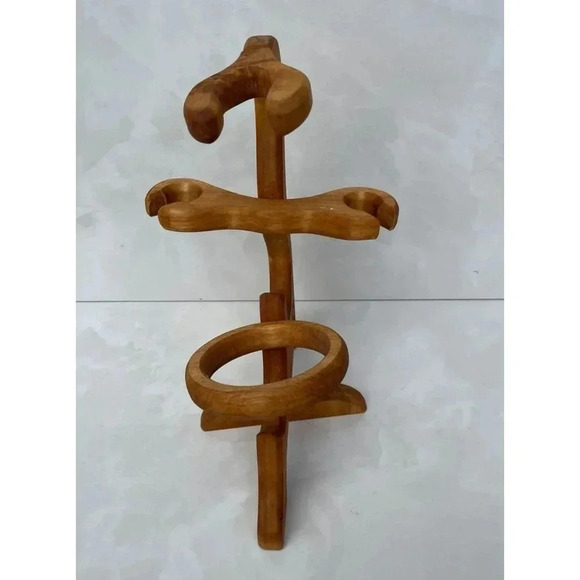 Handmade Folding Wood Wine Bottle Holder Rack Pourer Brown 13"x9" - Picture 6 of 9